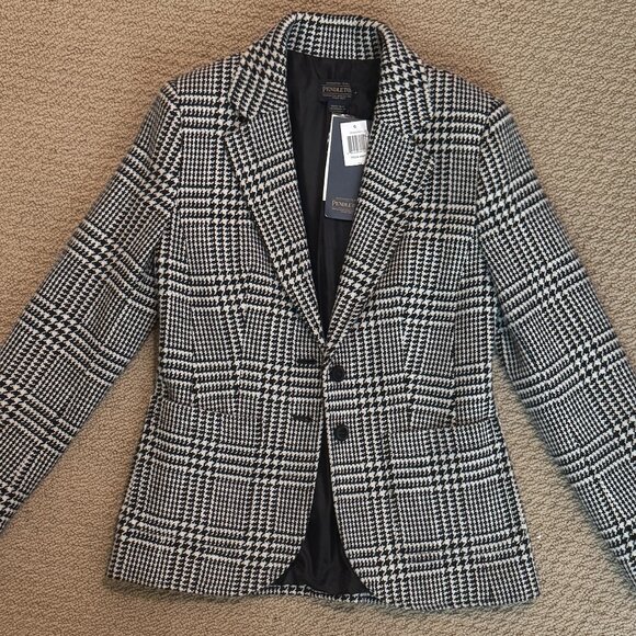NWT Pendleton Virgin Wool Houndstooth Blazer – Size 4, Black & White - Picture 1 of 8